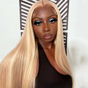 Customized Peachy Champagne with Blonde Highlight Wig Transparent Lace Front Wigs