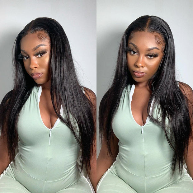 Clearance Sale|Straight Human Hair 5X5 HD Lace Closure Wigs Natural Hairline Middle Part Frontal Wig