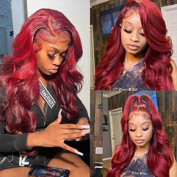 Sugar Plum Color Body Wave Hair 99J Burgundy 13x4 HD Lace Front Wig 100% Virgin Real Human Hair Wig