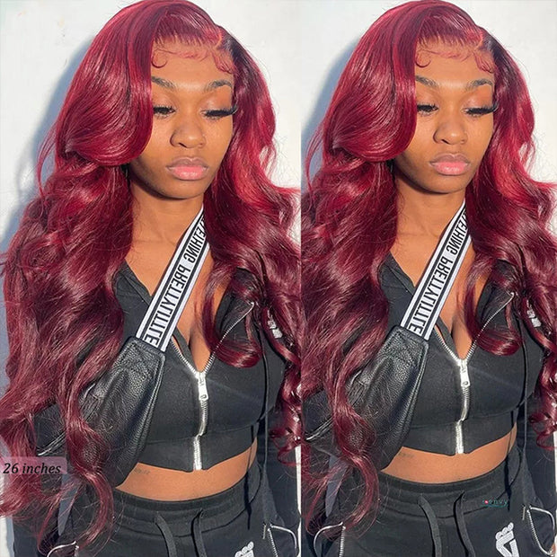 Sugar Plum Color Body Wave Hair 99J Burgundy 13x4 HD Lace Front Wig 100% Virgin Real Human Hair Wig