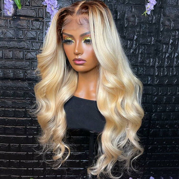 Body Wave 5x5 Lace Closure Pre Plucked Ombre T4/613 Blonde Colored Human Hair Wigs