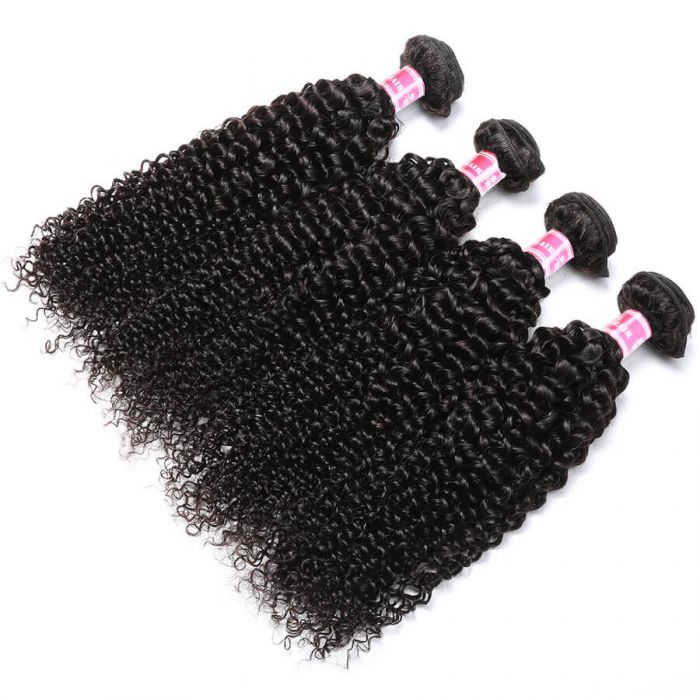 Unprocessed Brazilian Virgin Curly Human Hair 4 Bundles 10A Virgin Hair Weave Natural Black Color
