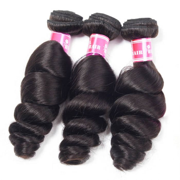 Brazilian Loose Wave Hair 3 Bundles With 13X4 Lace Frontal 100% Virgin Human Hair Weave