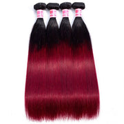 Pre-Colored 1B/99J Ombre Wine Red Virgin Human Hair Weave Brazilian Straight Hair 4 Bundles