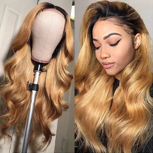 Clearance Sale|16 To 30 Inches 1B/27 Ombre Color Deep Wave 13x4 Lace Front Wig Remy Human Hair Wigs For Woman