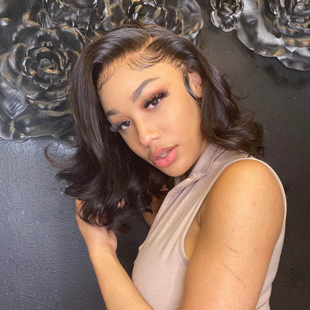 Flash Sale-14 Inch Short Body Wave Bob 13x4 HD Lace Front Wigs 180% Density Human Hair Bob Wigs For Women