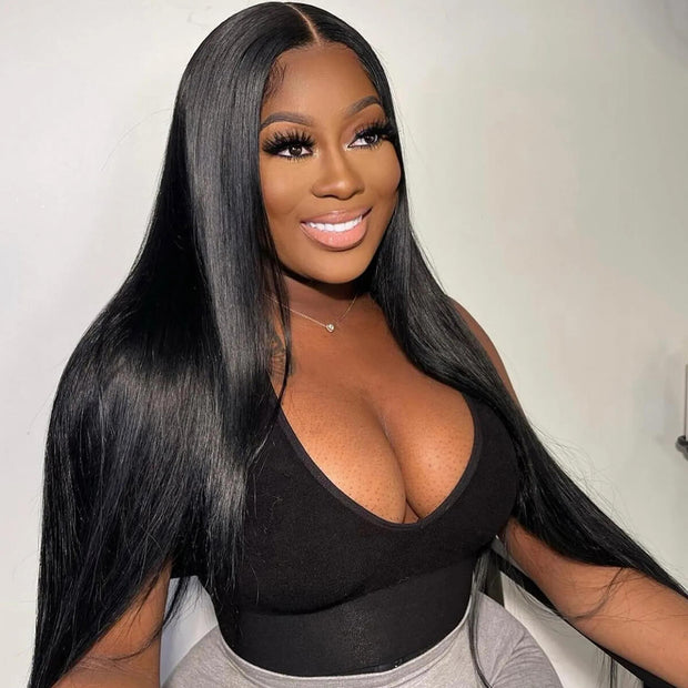 Clearance Sale|Straight Human Hair 5X5 HD Lace Closure Wigs Natural Hairline Middle Part Frontal Wig