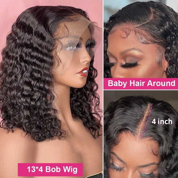 High Quality Deep Wave Bob Lace Front Human Hair Wigs100% Virgin Hair Natural Looking Bob Wig