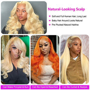 613 Blonde HD Transparent Body Waves 13*4 Lace Front Human Hair Wig