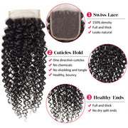 Brazilian Curly Weave Human Hair 4 Bundles with 4x4 Lace Closure 10A Unprocessed Virgin Hair