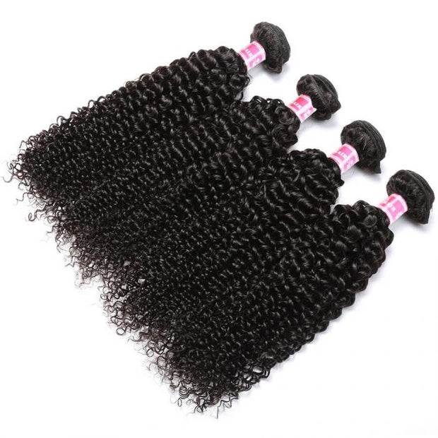 Brazilian Curly Weave Human Hair 4 Bundles with 4x4 Lace Closure 10A Unprocessed Virgin Hair