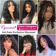 Water Wave Human Hair Wigs With Bangs No Lace Front Human Hair Wigs Full Machine Made Wig 150% Density