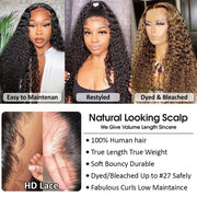 Kinky Curly 13x4 HD Lace Front Wigs With Baby Hair 220% Density Transparent Human Hair Wigs For Women