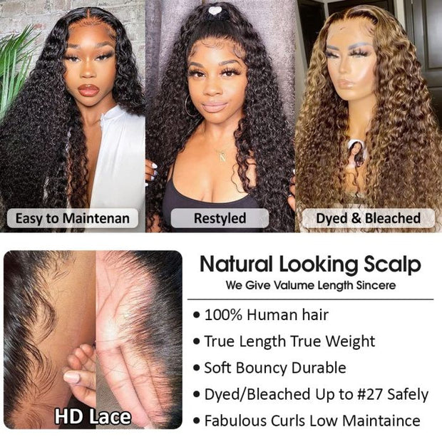 Kinky Curly 13x4 HD Lace Front Wigs With Baby Hair 220% Density Transparent Human Hair Wigs For Women