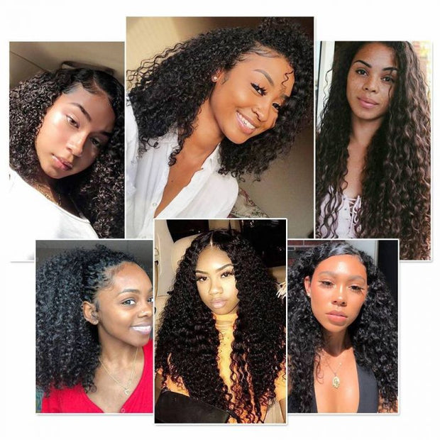 Brazilian Kinky Curly Hair 4 Bundles With Lace Frontal 100% Virgin Human Hair Weaves