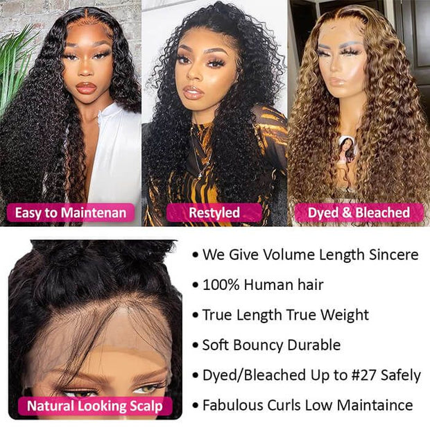 13x6 HD Lace Front Wig Curly Virgin Human Hair Wigs With Pre PLucked Hairline