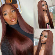 #33 Red Brown Color Straight Human Hair Wigs 13x4 Lace Front Colored Wig For Black Women