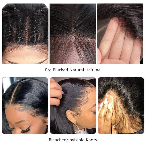 ClearanceSale|Body Wave Natural Black Human Hair 13X4 Lace Front Wigs With Pre-plucked Pre-bleached Natural Hairline