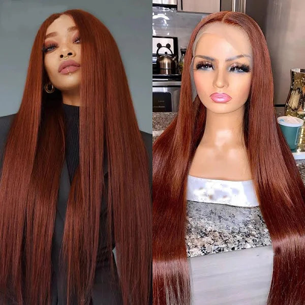 #33 Reddish Straight Hair 5x5 HD Lace Glueless Affordable Human Hair Wigs For Deep Skin Tones Lace Colored Wigs