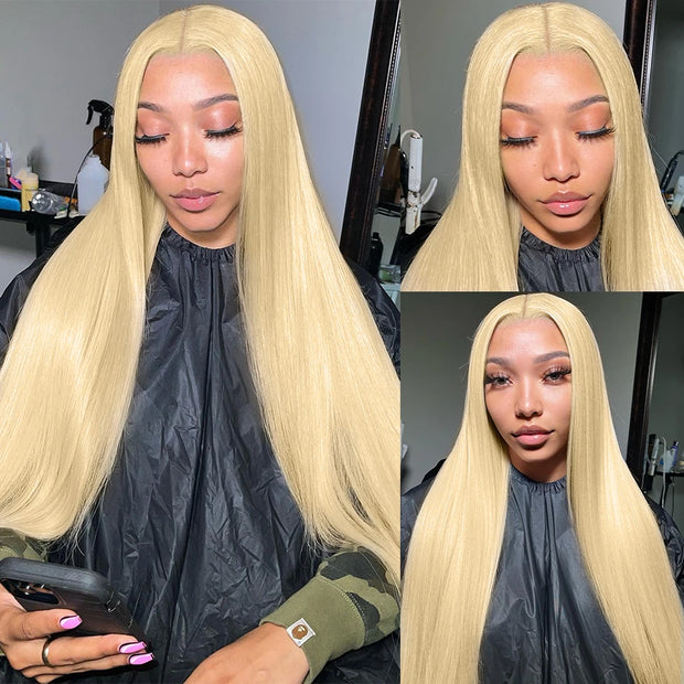 Barbie Colored 6x6 Transparent Lace Wig 613 Blonde Straight Human Hair Lace Closure Wigs With Baby Hair