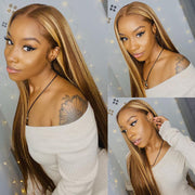 4/27 Highlight Brown And Blonde Straight Body Wave Curly 13×4 HD Lace Full Frontal Wig 100% Human Hair
