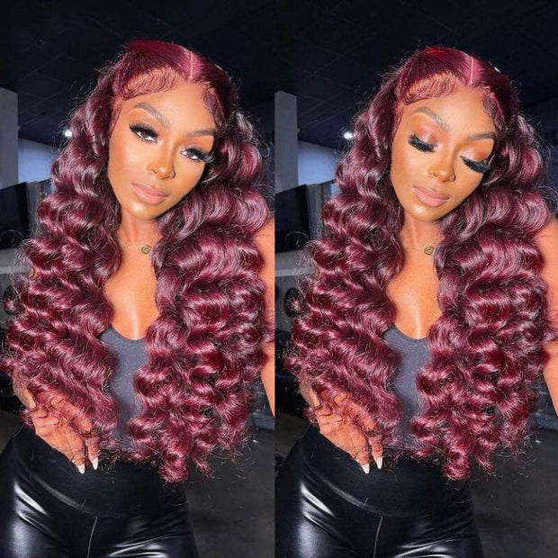 Loose Wave 13x4/13x1 Burgundy Hair Lace Front Wig 99J Colored Long Human Hair Wigs