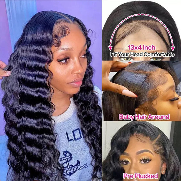 Loose Deep Wave 4x4/13x6 Lace Frontal Wig Pre Plucked With Baby Hair Brazilian Human Hair Wigs