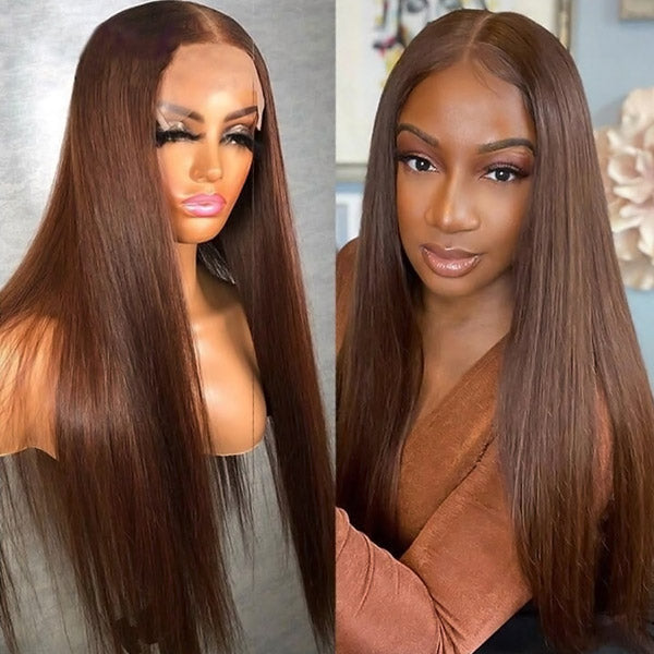 BOGO SALE|Chocolate Brown Human Hair Wigs 13x4 HD Lace Front Colored Wig For Women