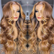 Honey Blonde Highlight Lace Front Curly  Wigs 100% Human Hair Wigs Flash Sale