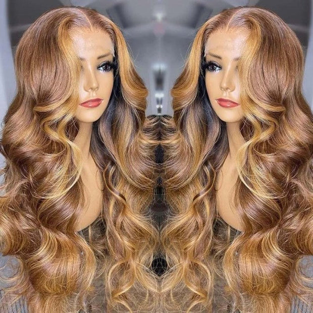 Honey Blonde Highlight Lace Front Curly  Wigs 100% Human Hair Wigs Flash Sale
