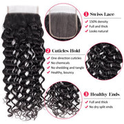 Peruvian Human Hair Water Wave 4 Bundles With 4*4 Lace Closures Wet And Wavy Virgin Hair