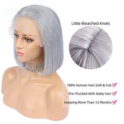 Grey Short Bob Lace Front Human Hair Wigs For Black Women Pre Plucked