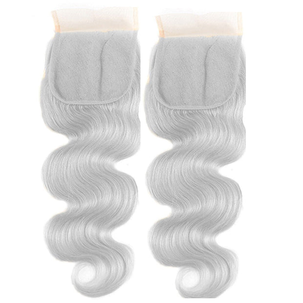 Silver Grey Body Wave 3 Bundles With 4x4 Lace Closure Remy Brazilian Human Hair Extension