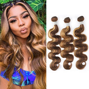 Highlight Body Wave Human Hair 3 Bundles with 4x4 Lace Closure P4/27