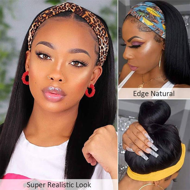 Straight Headband Wig Human Hair Half Wig Convenient and Zero Skill Needed