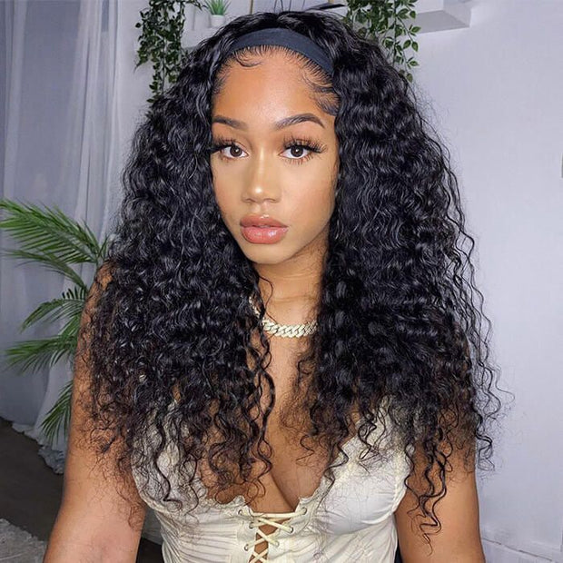 Deep Wave Affordable Headband Wig Human Hair With 3 Trendy Headbands