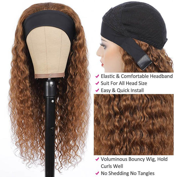 #30 Ombre Color Headband Wig Human Hair Headband Scarf 150% Density Wig