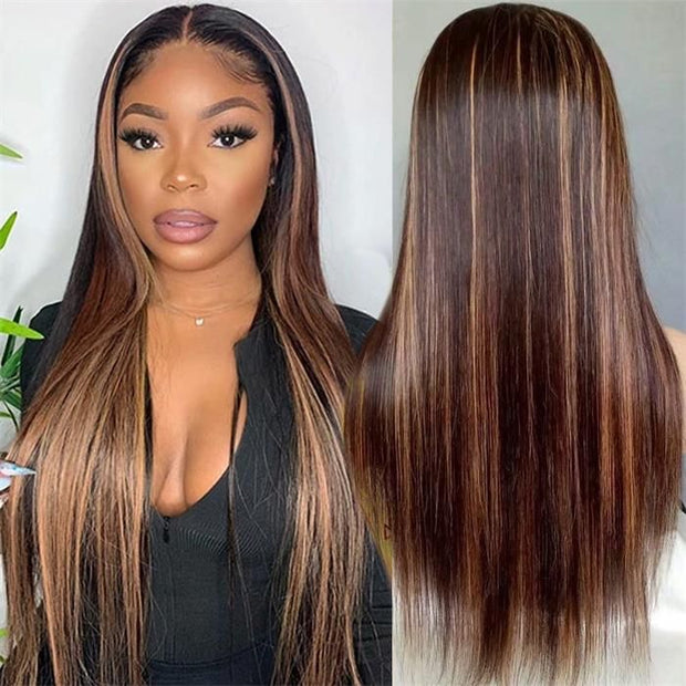 1B/30 Highlight Straight Human Hair Lace Front Wigs For Women 13x4/13x6 HD Transparent Lace Wig With Baby Hair