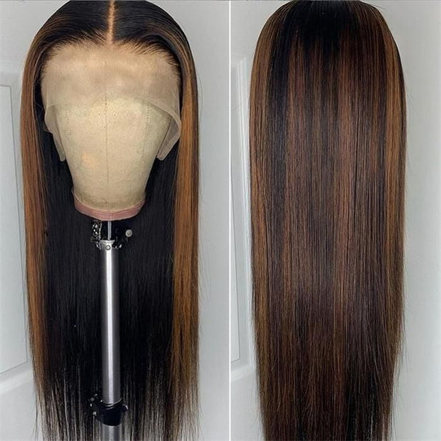 1B/30 Highlight Straight Human Hair Lace Front Wigs For Women 13x4/13x6 HD Transparent Lace Wig With Baby Hair