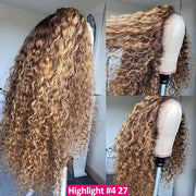 Curly Hair Colored Lace Wigs 13x4 Transparent Lace Human Hair Wigs Pre Plucked