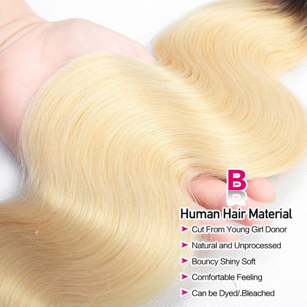 Brazilian Hair T1b/613 Blonde Ombre Hair Body Wave 3 Bundles Human Hair Weaves