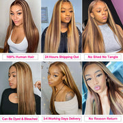 Highlight Hair Bundles Virgin Straight Human Hair 4 Bundles Ombre Honey Blonde P4/27 Color