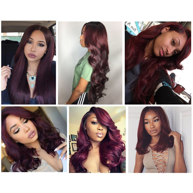 Body Wave Bundles With Closure Remy Brazilian Human Hair Burgundy 99J Dyed 3 Bundles With 4x4 Closure