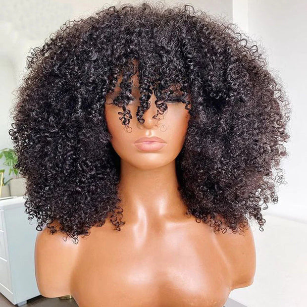 P4/27 Ombre Afro Kinky Curly Wig With Bangs Full Machine Made Wigs Remy Hair