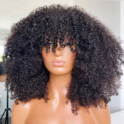 P4/27 Natural Color Curly Wig With Bangs NON-Lace Virgin Human Hair Wigs