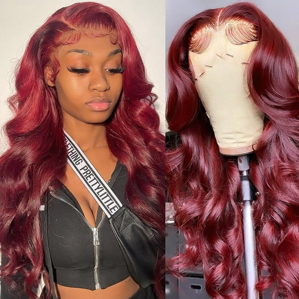 99J Straight/Body Wave 5x5 HD Lace Closure Wigs Burgundy Color Human Hair Wigs For Women