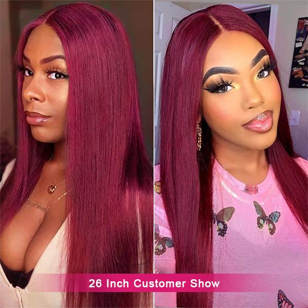 99J Straight/Body Wave 5x5 HD Lace Closure Wigs Burgundy Color Human Hair Wigs For Women