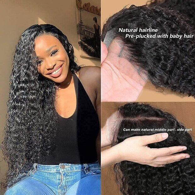 Deep Wave 4x4 Lace Closure Human Hair Realistic HD Transparent Lace Wigs