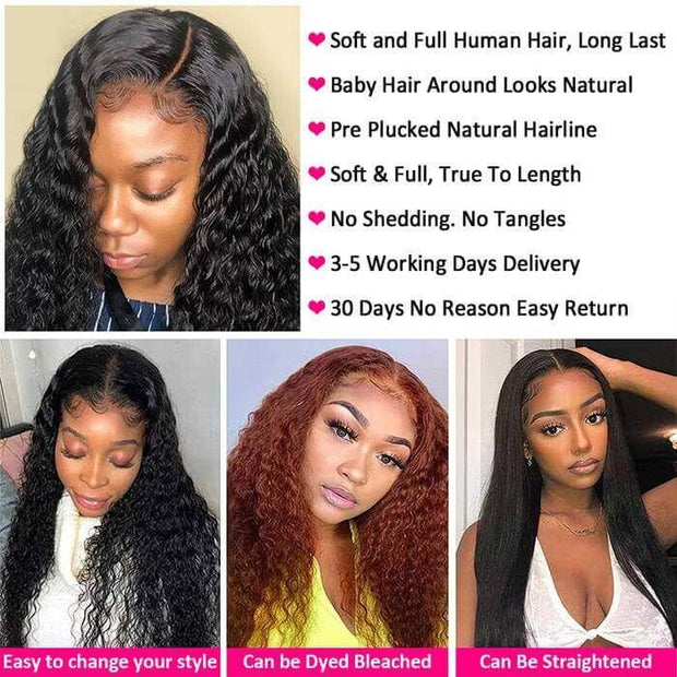 Deep Wave 4x4 Lace Closure Human Hair Realistic HD Transparent Lace Wigs