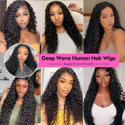 Deep Wave 4x4 Lace Closure Human Hair Realistic HD Transparent Lace Wigs